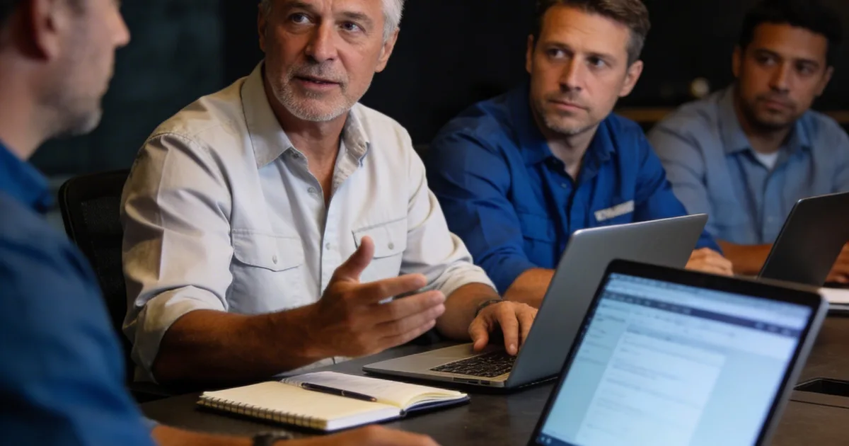 Group of established business owners collaborating around a laptop at a conference table